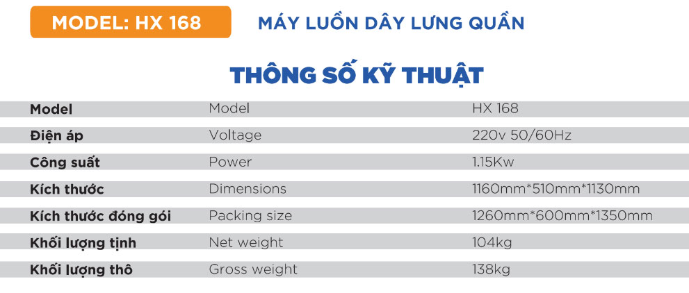 Thông số kỹ thuật HX-168